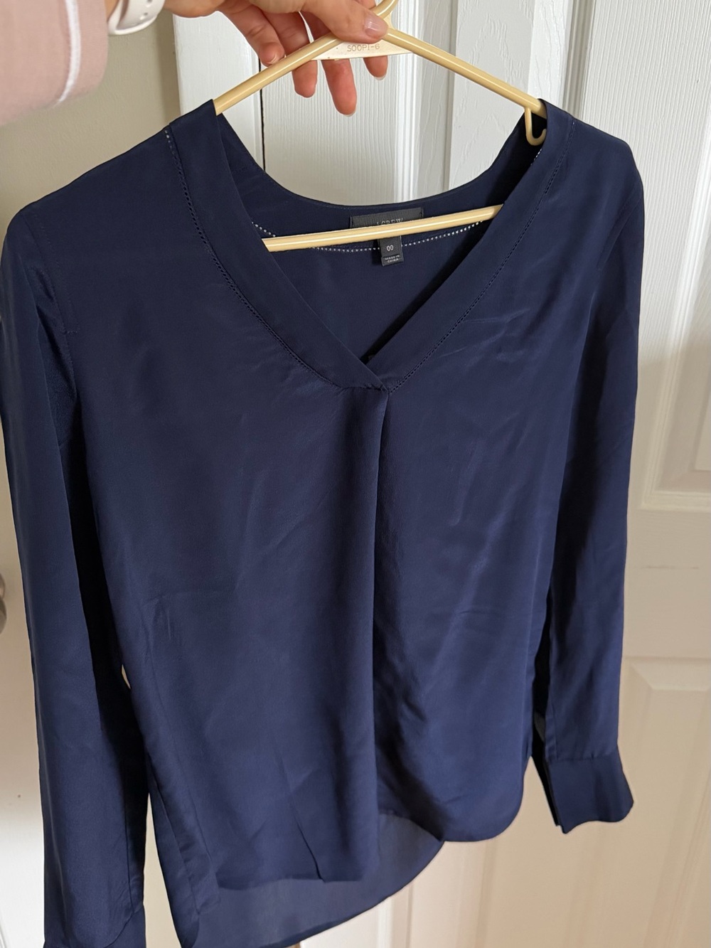 J. Crew 100% Silk Navy V-Neck Long Sleeve Blouse